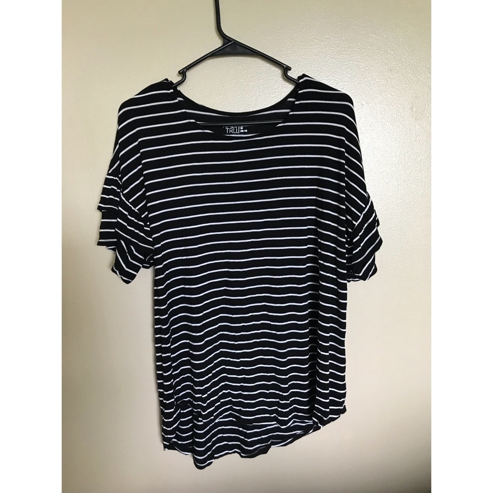Black & white striped shirt with ruffle sleeves